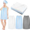 Cuffbow Bath Towel Wrap for Women Set Spa Shower Body Wraps Adjustable Closure Elastic Top Soft Robe with Microfiber Hair Drying Towel(Gray,White,Blue)