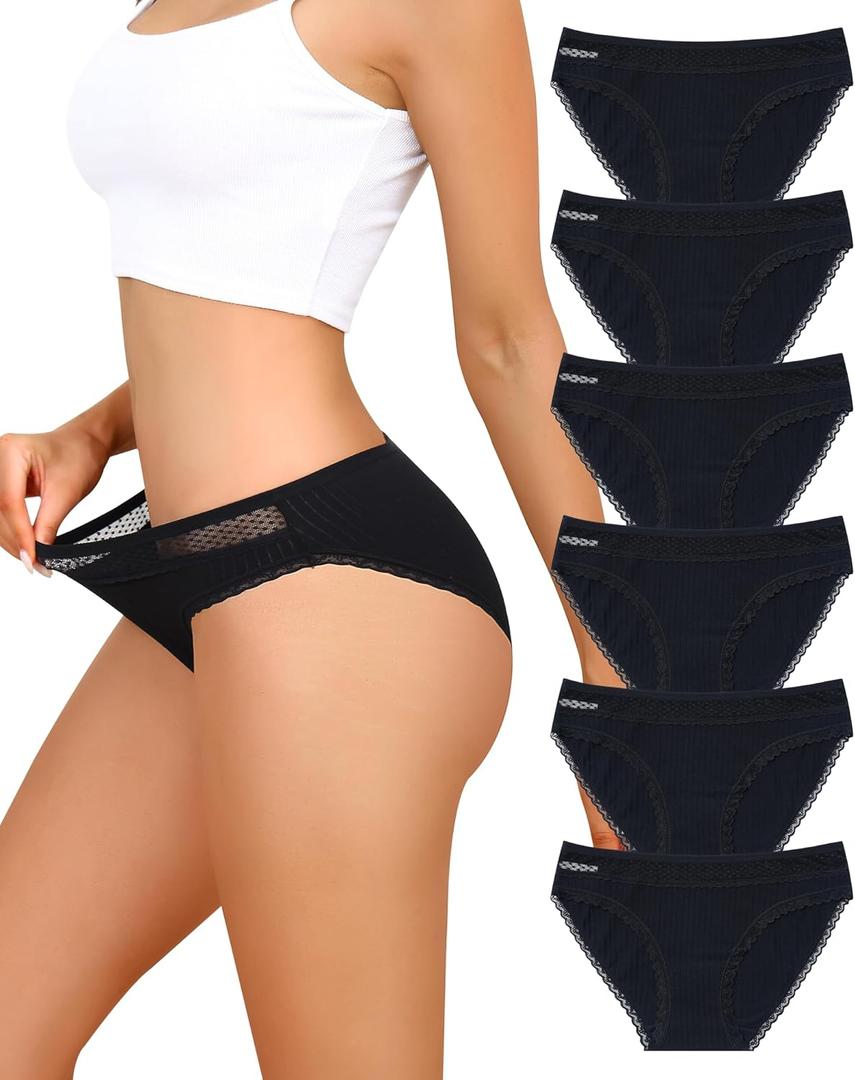 LEVAO Womens Underwear Cotton Bikini Panties Lace Cut Out Stretch Cheeky Ladies Briefs 6 Pack S-XL