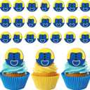 48 Pcs Yellow Jeans Cartoon Cupcake Ring Birthday Party Favor Decorations Yellow Jeans Cake Topper Ring Cartoon Cupcake Topper for Birthday Party Decorations