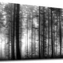 Foggy Forest Wall Art Living Room Wall Decor Black and White Woods Large Canvas Picture Modern Landscape Artwork Big Trees Contemporary Nature Pictures for Living Room Bedroom Home Office Kitchen Wall Decor 29" x 58"