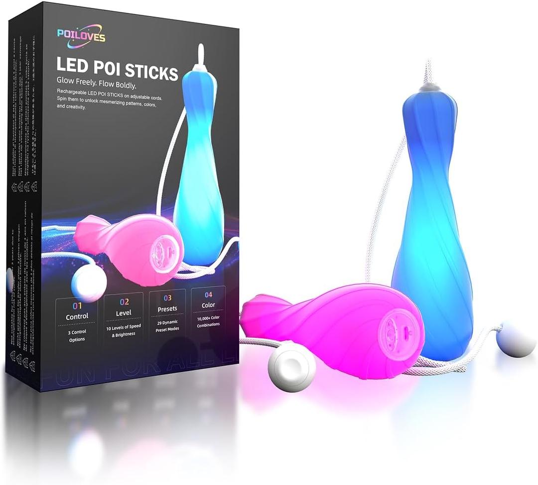 LED Poi Sticks 241 Modes & Music Sync | 10,000+ Customizable Colors Poi Balls | USB Rechargeable Led Poi for Raves/Festivals