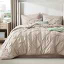 Bedsure Oversized King Comforter Set Beige - Bed in a Bag Bedding Set 7 Pieces, GentleSoft Pintuck Bed Set Gift for Family, Pinch Pleat Beige Comforter with Sheets, Pillowcases & Shams (Beige)