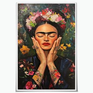 Chicano Art Wall Decor Feminist Wall Art Floral Portrait Vibrant Eclectic Colorful Floral Portrait Painting Latino Chicana Mexican Artwork 16x24Inch UnFramed Print for Living Room Bedroom Home Decor (24L" x 16W", Bloom Reverie)