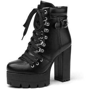 Susanny Sexy High Heels for Women Boots Round Toe Platform Booties Lace Up Suede Side Zipper Ankle Bootie, Size 8.5