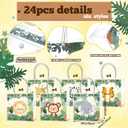 Aliceset 24 Pcs Safari Gift Bags with Handle Clear PVC Wild Animals Candy Treat Goodies Tote Bags for Summer Jungle Birthday Party Baby Shower Favor Supplies