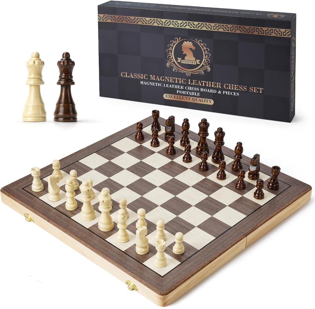 Magnetic Chess Sets for Kids & Adults, 15-Inch Wooden Chess Board with Pieces, Travel Portable Chess Set with Storage Box, Magnetic Chess Game for Beginner Pofessionals, 2 Extra Queens
