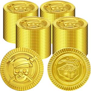 100 Pieces Pirate Gold Coins Set - Plastic Play Fake Golden Coin Bulk for Kids, Pirate Themed Treasure Hunt Toys Party Favors, St. Patrick's Day Decorations