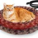 Heated Cat Beds for Indoor Cats Warming Cat Beds Super Soft Machine Washable Thermo Kitty Electric Heating Bed 19 Inches Round (Coffee)