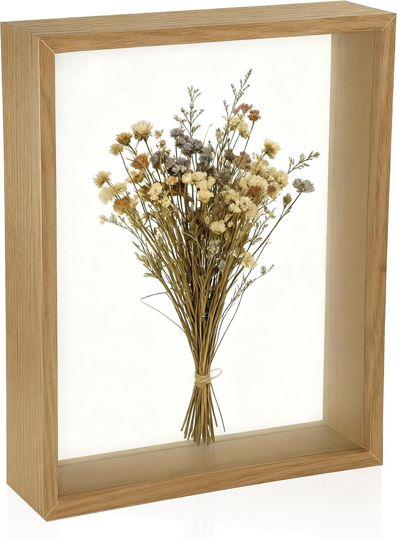 Floating Picture Frames Wooden Pressed Flower Frame, 1 Pcs Acrylic Picture Frames 8x10 Inch for Display Dried Flowers, Artwork Wall and Tabletop, Home Wedding, DIY Crafts (Khaki)