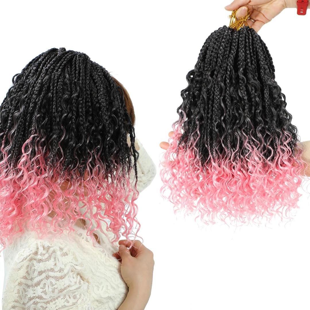 Boho Box Braids Crochet Hair 12 Inch 8 Packs 1B/Pink Goddess Box Braid Crochet Hair for Black Women Box Braids Hair Extension (12 Inch (Pack of 8))