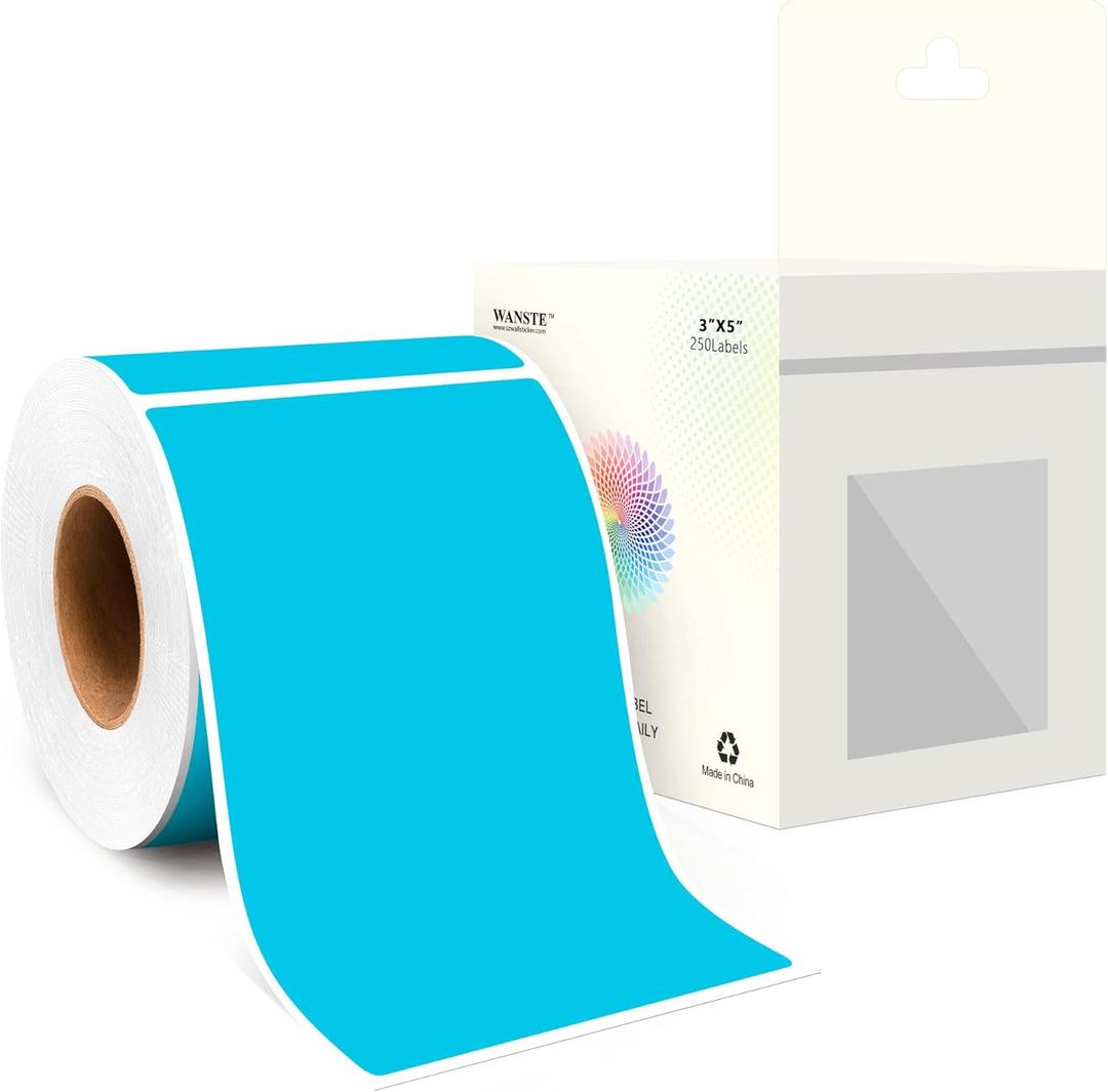 3 x 5 Inch 250Pcs Rectangle Color Coding Stickers,Strong Adhesion Easy to Write Label for Moving,Box Organization,Inventory,Business,Teal Blue