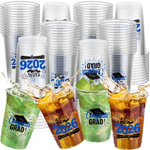 120 Pack Disposable Graduation Plastic Cups, 16 Ounce Drinking Cup Graduation Party Supplies Congrat Grad Tableware Party Favors, Blue