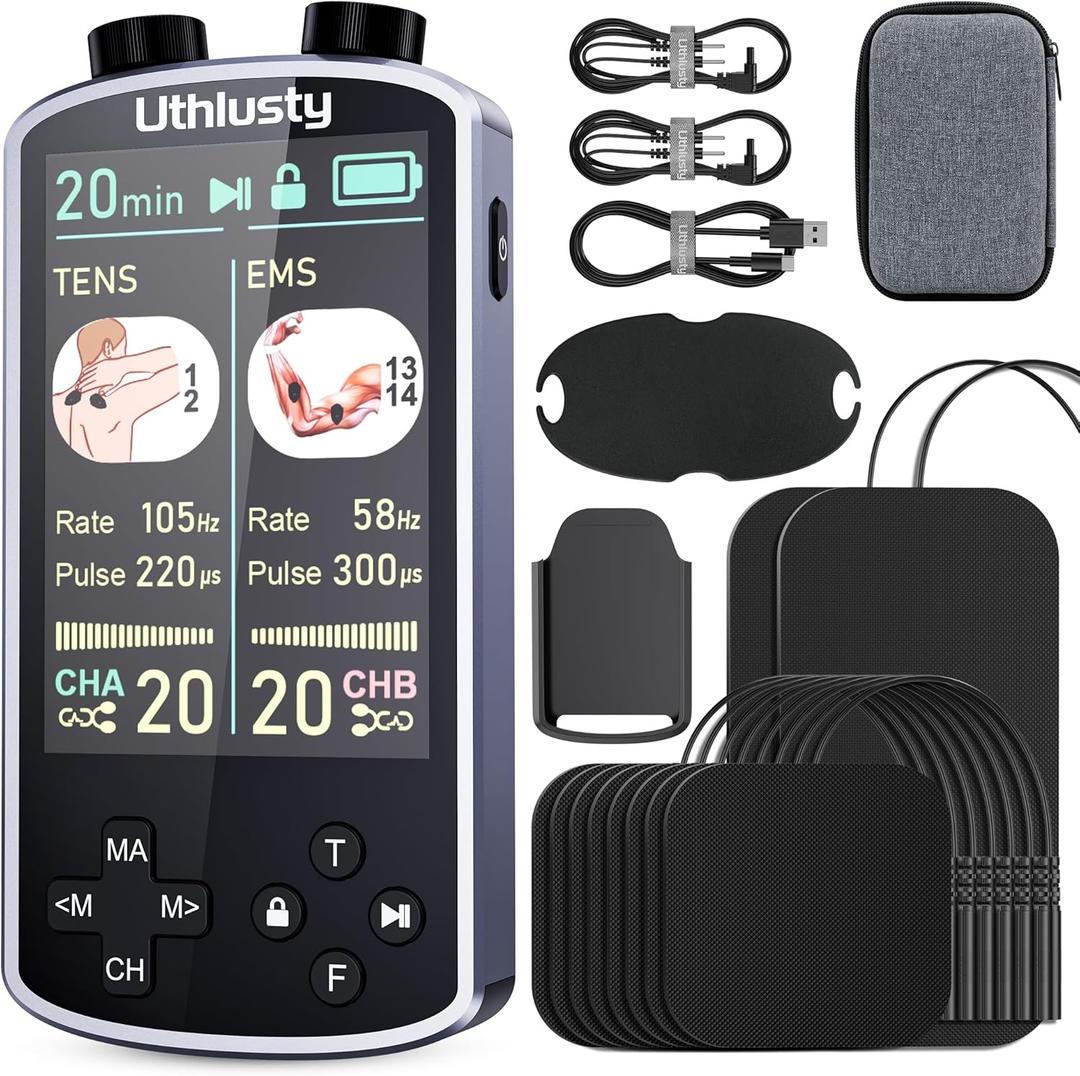 TENS Unit Muscle Stimulator with Color Display,Dual Channel TENS EMS Machine with Customizable Frequency&Pulse Width,36 Modes,20 Intensity Levels,Rechargeable Pain Relief Device–Black(Button Layout B)