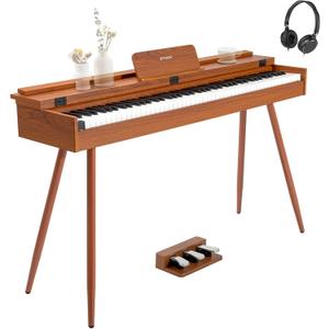 STRICH 88 Key Digital Piano, Hammer-Action Weighted Keyboard, Full Size Desk Cover Electric Piano Keyboard with Stand, 25Wx2 Speakers, Headphones, Three Pedal, SDP-350S(Color Mahogany)