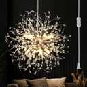 Plug in Pendant Light Fixtures,8 Lights Gold Modern Crystal Firework Chandeliers,Hanging Lights with Plug in Cord 17.06ft&Switch,Dandelion Starburs Chandeliers for Bedroom Living Dining Room