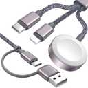 Temdan for Travel Essentials,3 in 2 USB C Cable for Apple Watch Charger/iPhone 16 Charger/Lightning,Multi Charging Cable Cord,Camping Essentials,Portable Designed for iWatch Series &iPhone 16-12-4FT