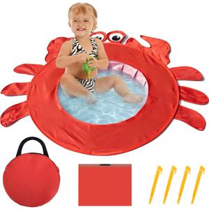 RunNico Pop Up Beach Pool, Portable Toddler Beach Pit with Water Bag and Storage Bag, Cute Shape Beach Pool Puddle for Outdoor Summer Beach Camping Traveling Vacation (Crab)
