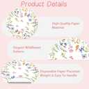 Paper Placemats Disposable 50 Pack Spring Flowers Place Mats 13.4 Inch Round Decorative Wildflower Table Mats for Spring Birthday Bridal Wedding Party Supplies