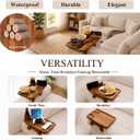 Couch Armrest Table with Cup Holder – Acacia Wood Sofa Arm Tray, 360° Rotating Phone & Tablet Holder, Detachable Couch Caddy, Anti-Slip Clip-On Remote Organizer for Drinks & Snacks