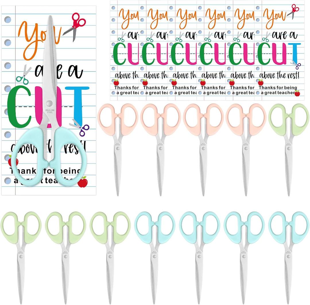2 x AmazingSpark 12 Pack School End of The Year Gifts for Teachers 6.3" Pastel Classroom Scissors Stationery Bulk Thank You Cards End of The Year Teacher Appreciation Gifts Back to School Party Supplies
