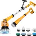 1500 RPM Electric Spin Scrubber for DeWalt 20V Battery, Power Shower Scrubber for Bathroom/Floor/Bathtub/Toilet/Tile,Electric Cleaning Brush with Long Handle & 8 Replaceable Brush (Yellow)