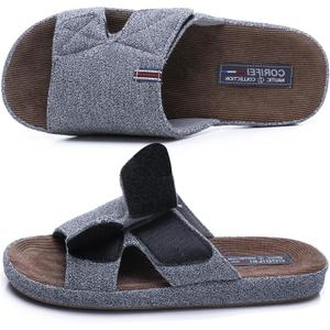 House Slippers for Men Open Toe Adjustable Home Slides with Low Arch Support and Rubber Sole Indoor Outdoor, Size 40
