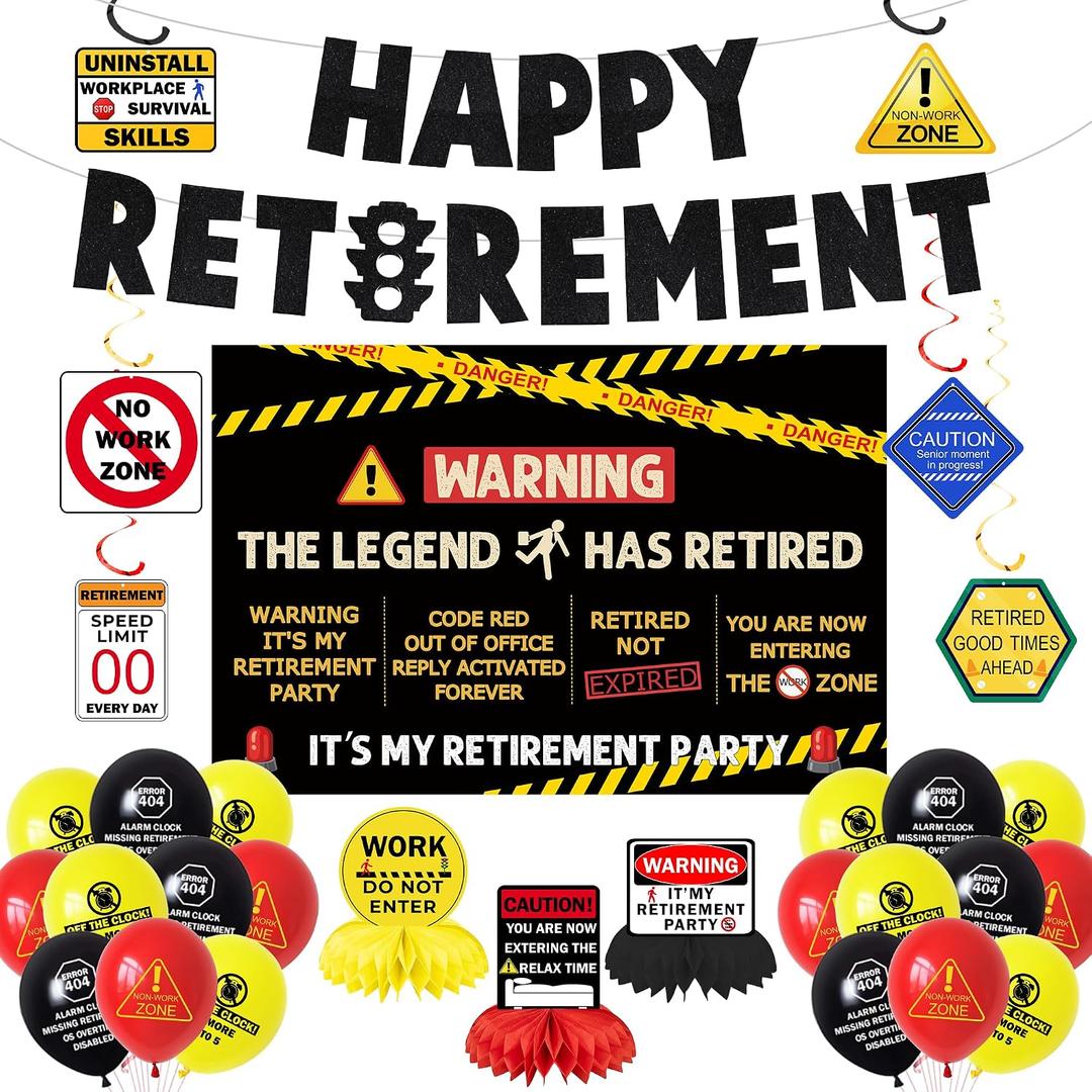 Retirement Party Decorations for Men Women - Happy Retirement Decoration Kit with Backdrop Banner Hanging Swirls Honeycomb Balloons, Funny Retired Party Supplies for Coworker Family