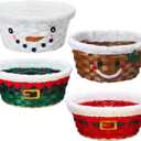 Youyole 4 Pieces Christmas Basket for Gifts Woven Bamboo Xmas Round Gingerbread Basket Small Santa Claus for Christmas Party Supplies Gift Snack Storage