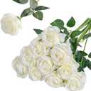 Nubry Artificial Silk Rose Flower Bouquet Lifelike White Fake Rose for Wedding Home Party Decoration Event Gift 10pcs (Off White)