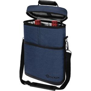 opux 2 Bottle Wine Carrier Tote, Insulated Leakproof Wine Cooler Bag, Wine Travel Bag for Picnic BYOB Beach, Portable Wine Bottle Carrying Case, Gift for Wine Lover Women Men Christmas, Navy