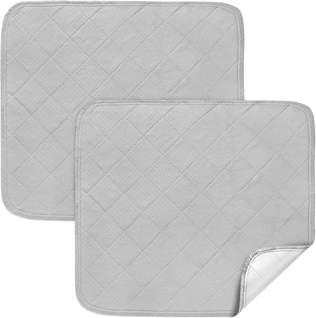Waterproof Chair Pads for Incontinence 18" x 16", 2 Pack Non Slip Absorbent Wheelchair Reusable Seat Protector, Washable Seat Covers for Chairs, Gray