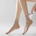 Mcool Mary 12 Pairs Women's Sheer Ruffled Socks Frilly Ankle High Nude Nylon Stocking Ultra Thin Cool Silk Socks for Women (5-9, Black*3+nude*3+grey*3+white*3)