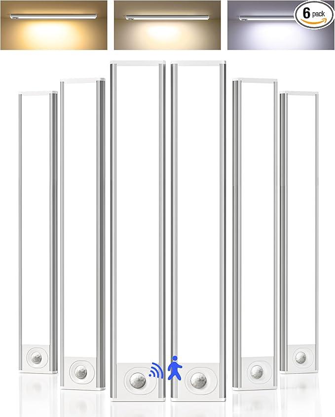 Under Cabinet Lighting 12 inch Rechargeable Battery Operated Motion Sensor Light Wireless Under Counter Lights for Kitchen, Stairs,Hallway (3 Pack)