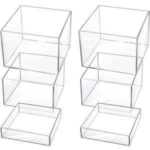 6 Pcs Acrylic Display Risers - Nesting Cubes with Hollow Bottoms - Display Stand Shelf for Cosmetics, Food, Collectibles, Jewelry & Figures (Clear)