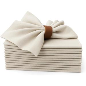 Marubhumi Cotton Cloth Dinner Napkins Set of 12, 18x18 Natural Premium Quality Mitered Corners Cotton Blend Wedding and Cocktail Napkins, Machine Washable