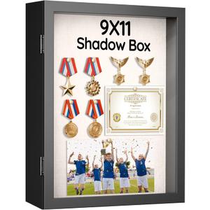 9x11 Shadow Box Frame with Shatter-Resistant Glass, Shadow Box Display Case with Soft Linen Back for Tabletop and Wall Display, Memory Box Display Case for Flower, Tickets, Magazine and 3D Items