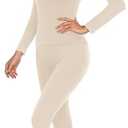 Long Johns Thermal Underwear for Women Fleece Lined Base Layer Pajama Set Cold Weather Nude Beige.S