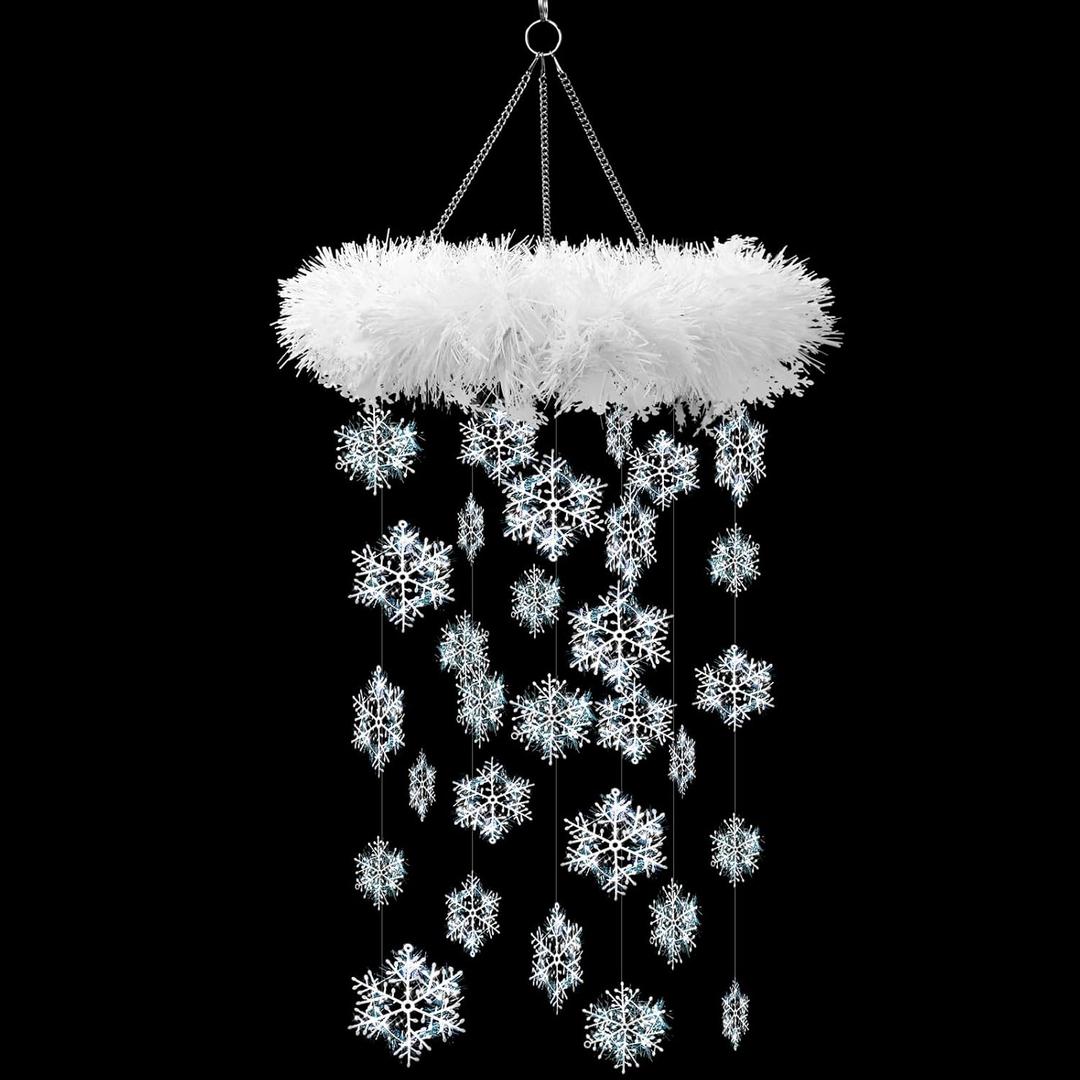 Christmas Hanging Ceiling Decor Snowflakes Chandelier Winter DIY Decor Snowflakes Chandelier Ornament for Winter Theme Wonderland Christmas Party Decorations