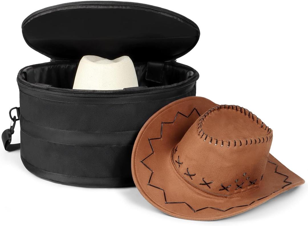 WOMACO Hat Box for Travel, Hard Shell Hat Storage Case for Cowboy Hat, Collapsible Hat Organizer Bag with Handle and Shoulder Strap (Black, Large) (Pack of 1)