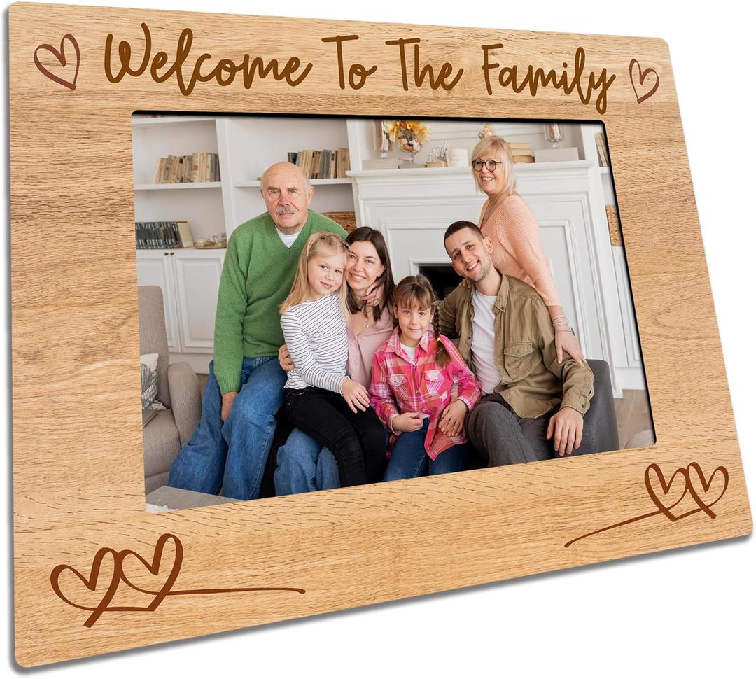 Rustic Wooden Picture Frame For 5"X7" Picture - Welcome To The Family Frame Tabletop Display, Christmas Gifts For Families, Home & Office Decorations(Horizontal)-A17