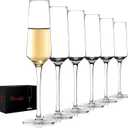 Champagne Flutes - Hand Blown Elegant Champagne Glasses Set of 6 - Unique Gift for Birthday,Wedding, Mothers Day - Ideal for Wine Tasting,Daily Use - 7.5 oz, Clear
