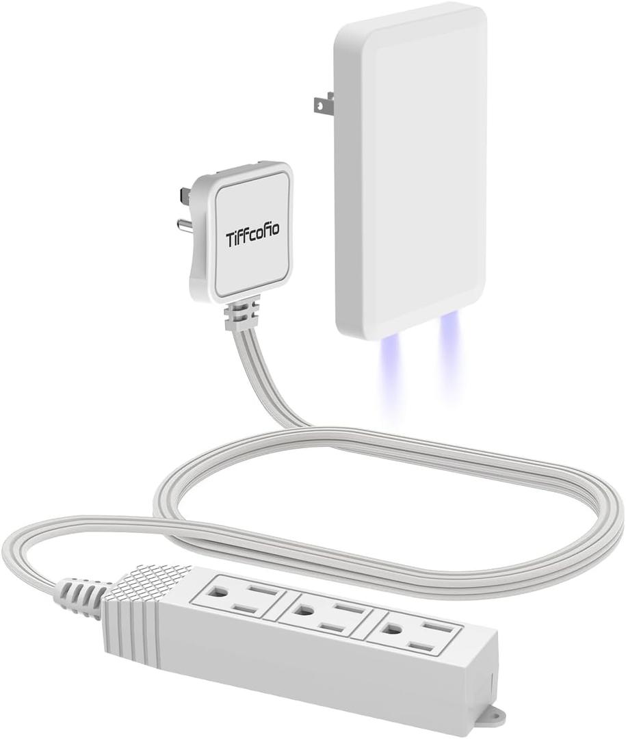 2 x TiFFCOFiO Flat Plug Extension Cord with Night Light Outlet Cover, 3 FT 3 Prong Extension Cord, 3 Grounded Outlets for Home and Kitchen, 13A/1675W, ETL Listed