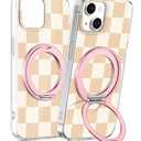 Loheckle for iPhone 15 Plus/14 Plus Case with Stand- Compatible with MagSafe Women Girls Cute Aesthetic Unique Design Soft TPU Built-in Stand Phone Cover for Apple 15/14 Plus, Checkered