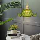 Vintage Pendant Lights Kitchen Island 2 Pack, Adjustable Pendant Light Fixtures with Green Lily Glass Lampshade, Gold Kitchen Pendant Lighting Over Island, Pendant Light for Dining Room Hallway