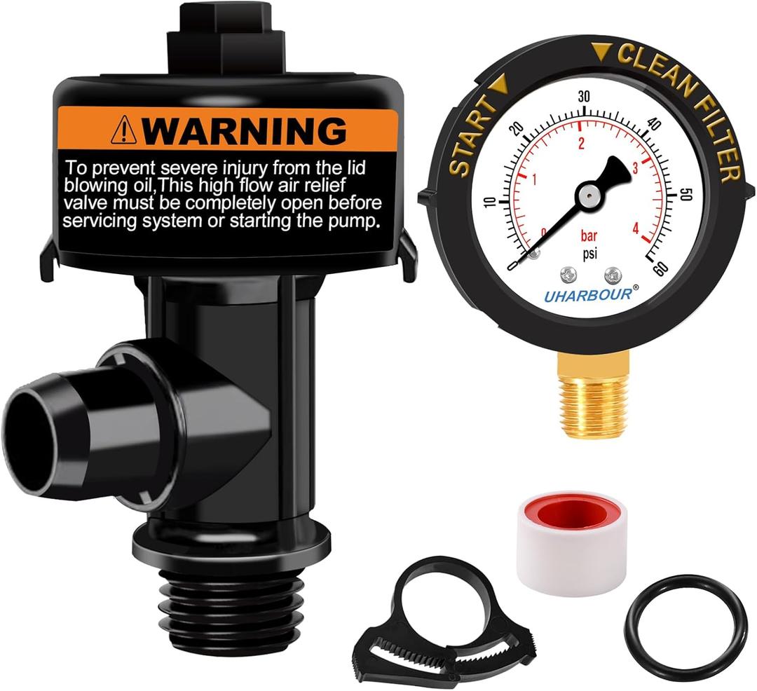 Air Relief Valve with Pool Filter Pressure Gauge, Air Relief Valve Highly Compatible with Pool Filters and Pumps (60PSI)
