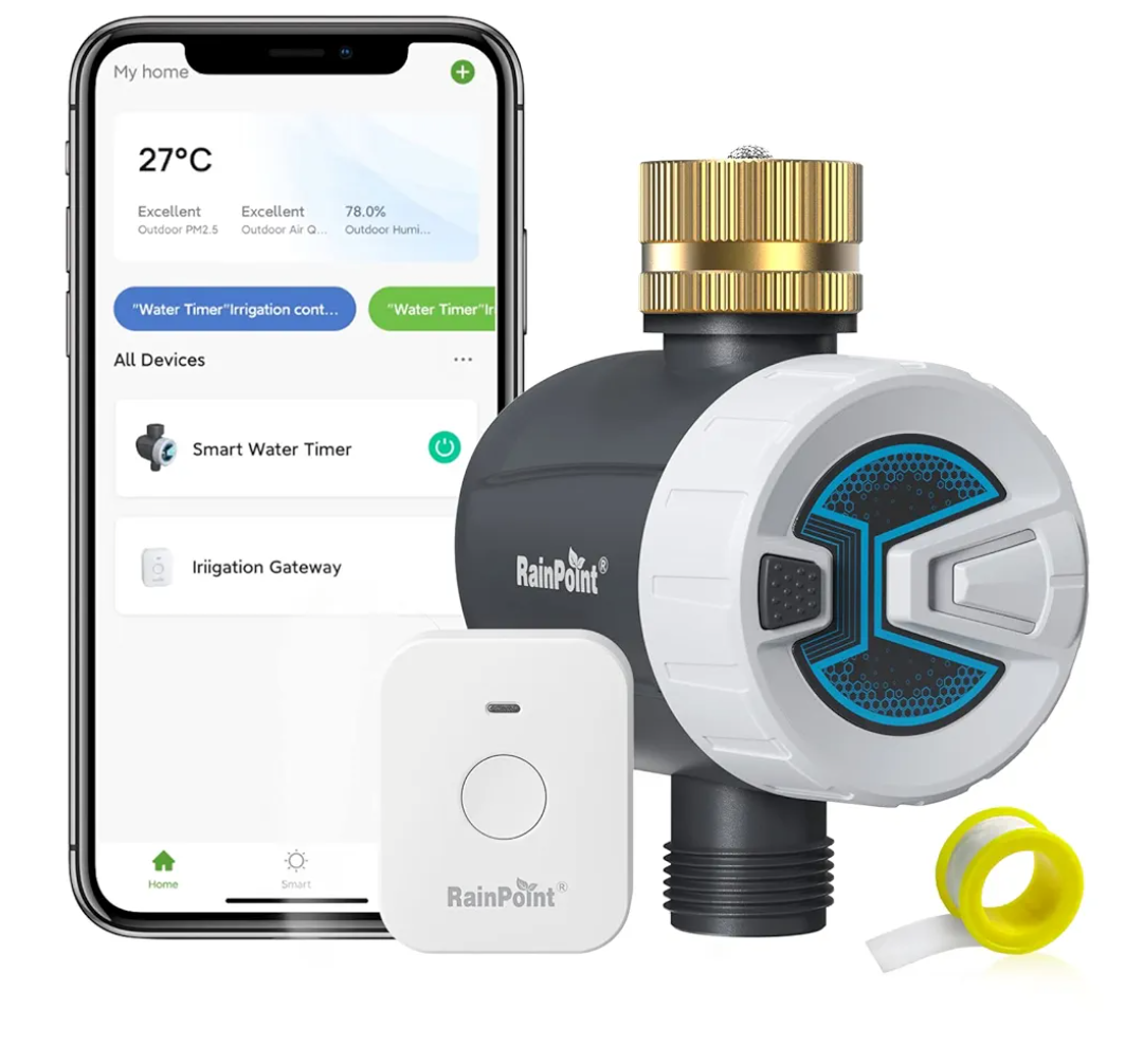 RAINPOINT WiFi Water Timer, Brass Inlet Smart Hose Faucet Timer, Automatic Irrigation System Controller for Yard Watering, APP Control via 2.4Ghz WiFi and Bluetooth (V2, 2025 Release)