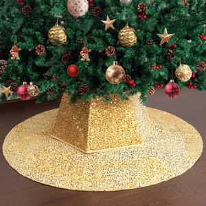 Mr. Pen- Sequin Christmas Tree Skirt and Tree Collar, 48 Inch Sparkly Base Cover, 24.8 Inch Foldable Sparkling Sequin Trees Skirt Collar, Gold Christmas Tree Skirt Gold Sequin Tree Skirt