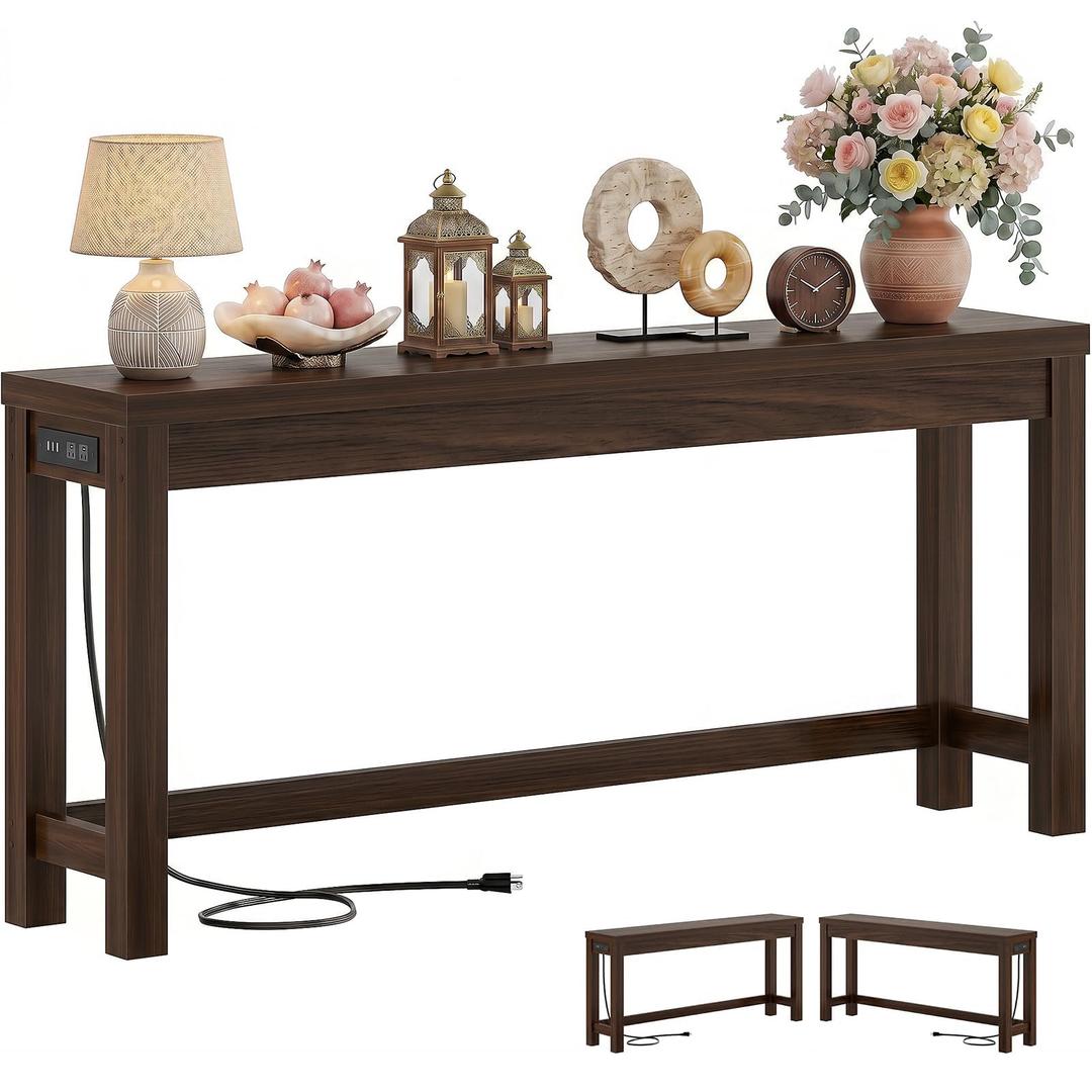 Cyclysio 47" Console Table with 2 AC Outlets & 3 USB Ports, Black Walnut