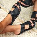 GORGLITTER Men's Leather Sandals Beach Open Toe Slippers Strap Slide Shoes Slip on Casual Flat Flip Flops, Size 46