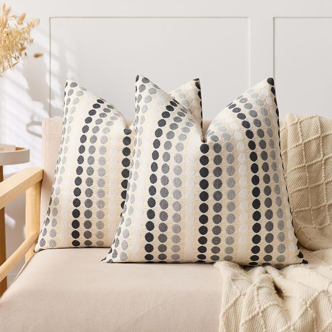 KINDREX Boho Throw Pillow Covers 20x20 Set of 2, Geometric Polka Dots Decorative Pillowcases for Couch, Sofa, Bed & Living Room,Gray White Neutral Textured Accent Home Decor